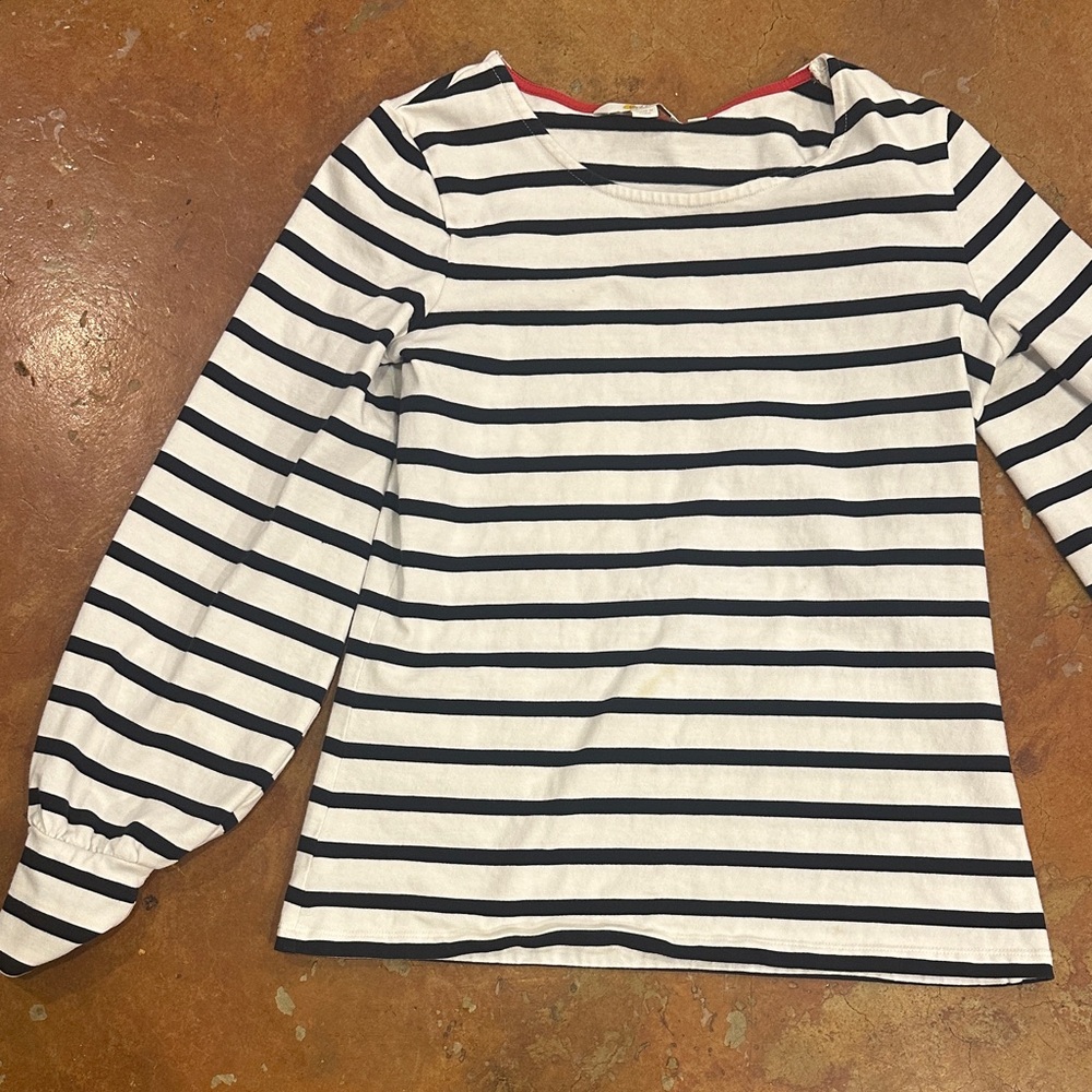 Boden Navy and White Striped Top